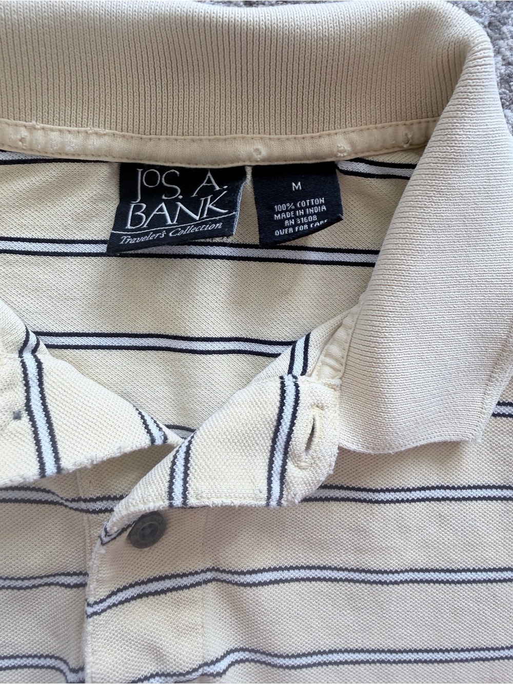 Jos. A. Bank Striped Polo Shirt M Cream Navy